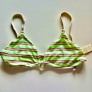 Aerie Awim Shine Rib Bikini Top Extra Large Swimsuit Pistachio Green Stripe